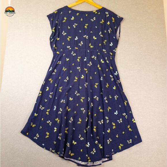 Torrid Fit & Flare Dress Blue Cap Sleeve Butterfly Print Cottage Women's Size 2 - Picture 2 of 11